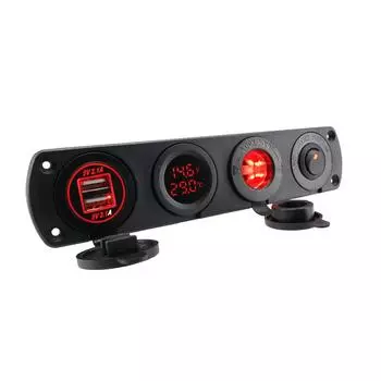 Панель переключателей с 4 отверстиями, двойной USB-светодиодный порт, 12 В, розетка, цифровой термометр, вольтметр для лодки, автомобиля, грузовика красный