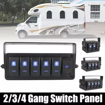 Панель переключателя быстрой зарядки PD + QC, 12 В/24 В постоянного тока, 2/3/4/5, цифровой вольтметр, автомобильный морской выключатель, автоаксессуары с наклейкой со значком 2 Gang