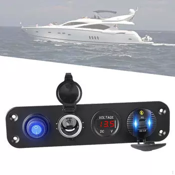 Панель разъема для зарядного устройства со светодиодным вольтметром, водонепроницаемая двойная розетка USB Red Light