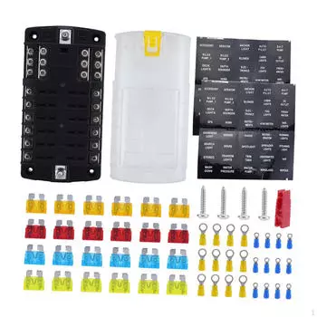 Панель с блоком предохранителей Blade Fuse Block Set Panel 12 Circuit Водонепроницаемый держатель коробки 32 В 100 А для морского фургона