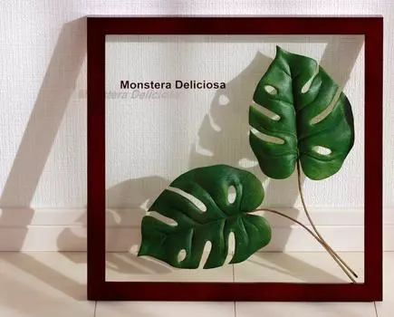 Панель с листьями, сделанная в Японии, ручной работы, Monstera Deliciosa 2 Ayuwara, инструкции по декорированию, картина, настенное панно в рамке, искусство