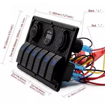 Панель тумблеров на 6 положений + Двойное USB автомобильное зарядное устройство + Вольтметр Автомобильный прикуриватель