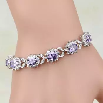 Панк 925 стерлингового серебра ювелирные изделия браслеты для женщин фиолетовый циркон белый кристалл шарм свадебный браслет фиолетовый