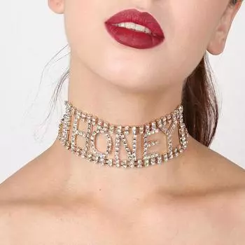 Панк блестящие стразы письмо мед чашка цепочка колье ожерелье женские ювелирные изделия серебряный