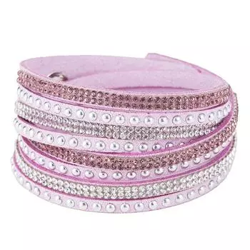 Панк-браслет, многослойный кожаный браслет-манжета, браслет со стразами, модный красный