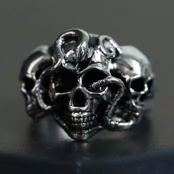 Панк Череп Голова Змеи Серебряный Цвет Открытое Регулируемое Кольцо Для Мужчин Металлический Хип-Хоп Вечеринка Хэллоуин Рождественский Подарок Ювелирное Кольцо Resizable серебряный