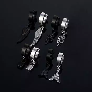 Панк черный серебряный цвет серьги со змеиными перьями пара серьги-кольца Pendientes ювелирные изделия