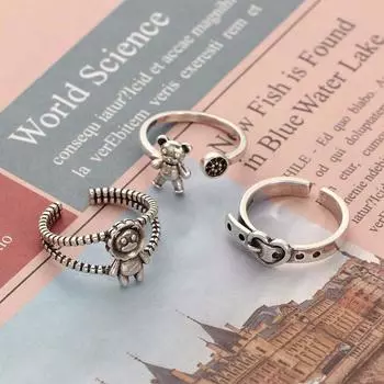 Панк-девушки, полые сердца, пряжка для ремня, корейский медведь, металлические кольца, кольцо на палец, модные ювелирные изделия, открытые кольца bear