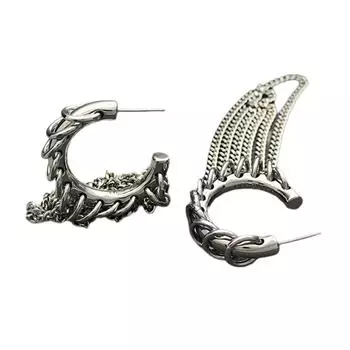 Панк Длинные серьги с кисточками Преувеличенные серьги-цепочки на крючках для женщин и мужчин Серьги-кольца C-образной формы Серьги-петли Модные украшения для ушей серебряный