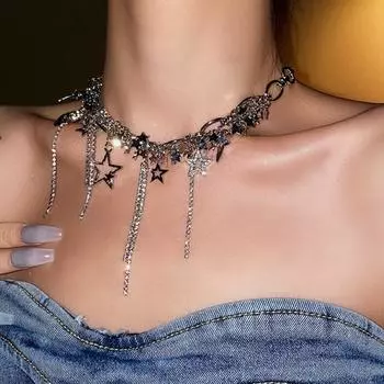 Панк двухслойное ожерелье со звездой, подвеска, звездное звено, ключичная цепочка, подарки для девочек style 1