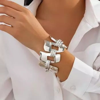 Панк геометрический вырез широкий браслет серебряный цвет женщины мужчины модные нерегулярные сращивания сплава браслеты винтажные браслеты парные украшения