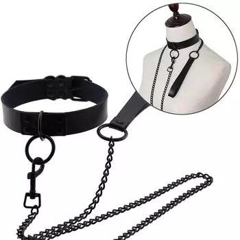 Панк-готический заклепочный альтернативный ошейник из искусственной кожи с тяговым канатом и ожерельем для связывания