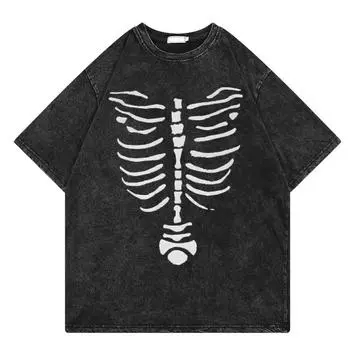 Панк Хип-Хоп Готический Дизайн Скелета Винтажная Выстиранная Футболка Мужская Топ Хлопковая Футболка Оверсайз Ретро Эстетика Графическая Футболка S