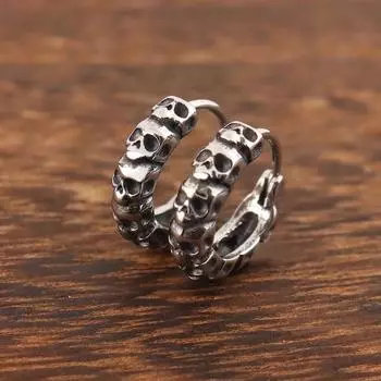 Панк Хип-Хоп Серьги-кольца с Черепом для Женщин Из Нержавеющей Стали Модные Очаровательные Серьги-Обруч Скелет Готические Мужские Поп-Ювелирные Изделия серебряный