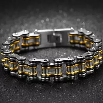 Панк и рок 15 мм велосипедная мотоциклетная цепочка мужской браслет для мужчин твердая нержавеющая сталь 316L байкерские ювелирные аксессуары 21.5CM золотой