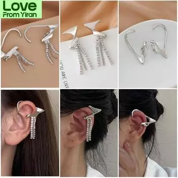 Панк Эльф Ухо Кафф Поддельные Пирсинг Серьги-подвески Серебряные Кисточки Серьги-клипсы Уникальные Уши Феи Готические Украшения Прямая поставка