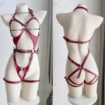 Панк кожаный нагрудный ремень Spice Girl сексуальный пояс женское нижнее белье связанный связанный полый открытый нагрудный кожаный декор красный