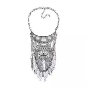 Панк-мода Этническая Винтажная Кисточка Перо Многослойное Ключичное Ожерелье Цепь Свитера
