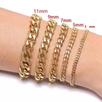 Панк модный браслет кубинский винтажный 3/5/7/9/11 мм хип-поп браслет-цепочка для мужчин и женщин ювелирные изделия подарок 3mm серебряный