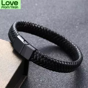 Панк-мужские ювелирные изделия, черный, красный, плетеный кожаный браслет из нержавеющей стали с магнитной застежкой, модные браслеты, браслет-обертка