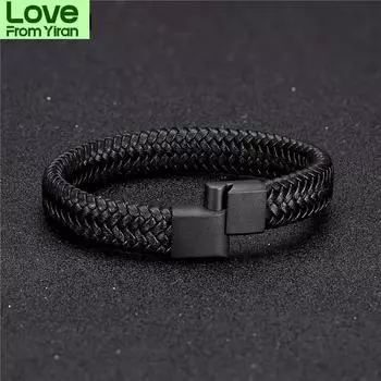 Панк мужской кожаный браслет черный нержавеющая сталь магнитная застежка плетеный тканый браслет браслеты подарок для влюбленных 22cm красный