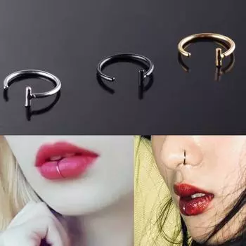 Панк поддельный пирсинг для женщин и мужчин модные украшения для тела из нержавеющей стали 1 шт. кольцо для губ обруч кольца для перегородки губ кольцо для носа ручной работы 0.8*10 серебряный