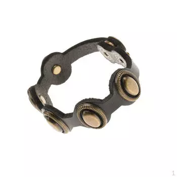 Панк-рок черный кожаный мужской браслет-манжета браслет регулируемый браслет