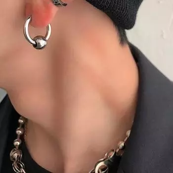 Панк-рок мужские и женские винтажные серьги-кольца с маленьким шариком и геометрическим узором