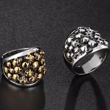 Панк-рок никогда не выцветает золотого цвета Кольца с черепом из нержавеющей стали для мужчин Готическое разнообразие Кольцо со скелетом Байкерские ювелирные аксессуары 8 серебряный