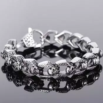 Панк-рокер, браслет с черепом, мужские однотонные мужские браслеты из нержавеющей стали 316L, готические украшения, аксессуары для Хэллоуина 19CM серебряный