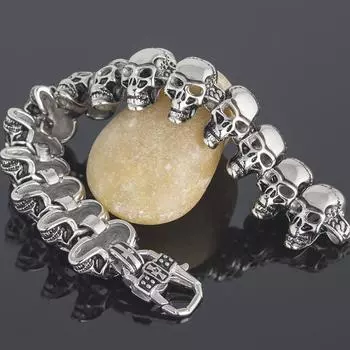Панк-рокер, цепочка на голову с черепом, мужской браслет из нержавеющей стали, ювелирные изделия в виде скелета, мужские браслеты и браслеты, мужская повязка на руку, подарки 19CM