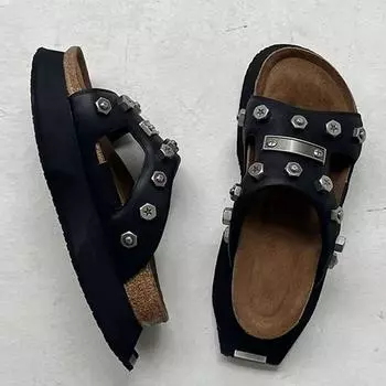 Панк-сандалии на толстом каблуке с мюлями для женщин сандалии на платформе с заклепками с открытым носком летние уличные мотоциклетные сандалии обувь 35
