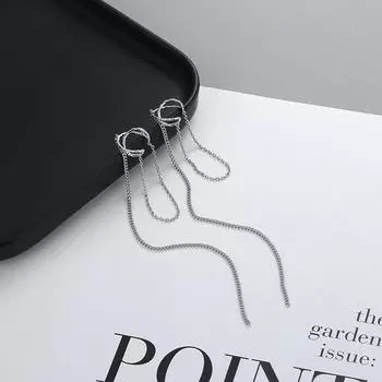 Панк серебряного цвета с длинными кисточками для ушей, женские корейские модные висячие серьги-клипсы для девочек, винтажные поддельные серьги для пирсинга, ювелирные изделия серебряный