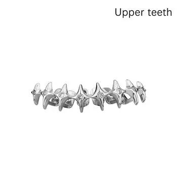 Панк-шипы, звездная цепь, зубы, гриллз, хип-хоп, золото, серебро, цвет, циркон, колпачки для зубов, для женщин и мужчин, ювелирные изделия, подарок на Хэллоуин Lower teeth золотой