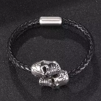 Панк скелет мужские кожаные браслеты браслеты черный плетеный Rop Man ювелирные изделия на запястье 165mm чёрный