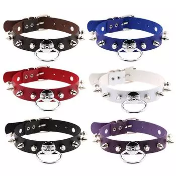 Панк-стиль большой круг кулон заклепки украшения ожерелье из искусственной кожи White