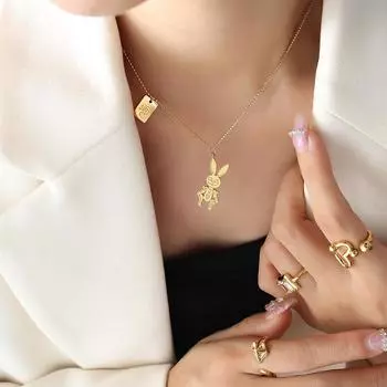 Панк-стиль мода модные крутые ювелирные изделия персонализированные механические кролик квадратный кулон сращивание цепи ожерелье женский