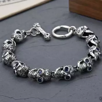 Панк-стиль модный граффити-череп браслет для мужчин и женщин хип-хоп ювелирные изделия аксессуары серебряный цвет винтажный мужской браслет 18cm