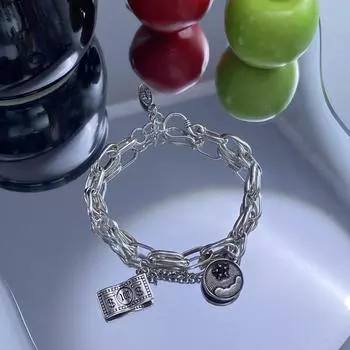 Панк-стиль, модный, универсальный, ослепительный, крутой браслет, многоэлементный, винтажный, с долларовой биркой, звездами, луной, повседневный, роскошный, ювелирный подарок для друзей серебряный