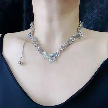 Панк-стиль, преувеличенный ретро-хип-хоп, металлический размер, круглый шар, кисточка, бабочка, ожерелье, женственный темперамент, тяжелая ключичная цепочка 40cm