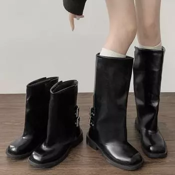 Панк-стиль пряжка на ремне длинные женские сапоги до колена модные туфли на платформе каблуки осень-зима без застежек вечерние ботинки женские 35