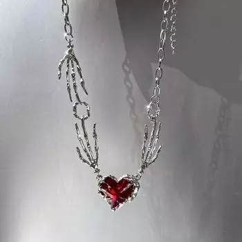 Панк-темно-красный кулон «Любовь», шейная цепочка, преувеличенный воротник, цепочка «Коготь призрака», темно-черное ожерелье с толпой, женский