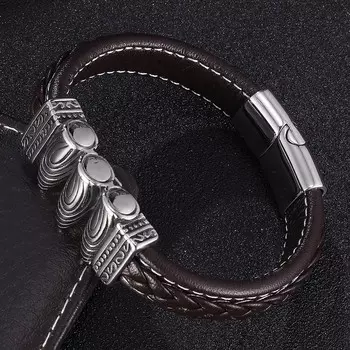 Панк-ювелирные изделия для мужчин, браслет в форме пули, модные кожаные браслеты с застежкой, коричневые плетеные браслеты с подвесками, подарки 165mm коричневый