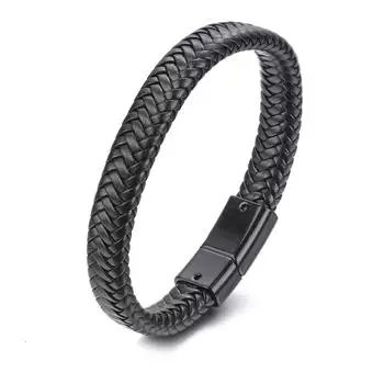 Панк ювелирные изделия плетеный кожаный браслет из нержавеющей стали магнитная застежка модные браслеты серебряный
