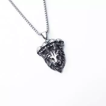 Панк Винтаж, Ожерелье из нержавеющей стали с промасленным черепом и кулоном в виде головы льва
