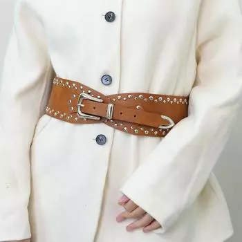 Панк Винтажный ремень с заклепками Y2K PU кожаный ремень Простой широкий пояс Аксессуары для одежды чёрный