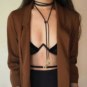 Панк Женщины Бархатная Веревка Перо Кулон Колье Татуировка Длинное Ожерелье Ювелирные Изделия