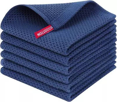 panos Kitchen Scandinavian Table Waffle Kitchen Towel with Set of 30 x 30 Navy Cloth, Linen, Dishwear, Wipe, Loop, 6, cm, тёмно-синий