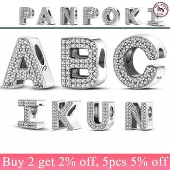 PANPOKI S925 стерлингового серебра кулон с алфавитом 26 букв от AZ подходит оригинальный браслет ожерелье подвески DIY изготовление ювелирных изделий CHINA