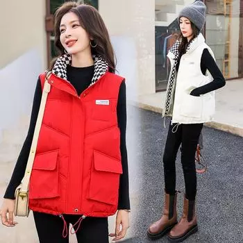 Panqige, повседневный жилет, женский хлопковый зажим, новинка осени и зимы, свободный и уменьшающий возраст, теплый хлопковый топ на бретелях, женское пальто средней длины M
